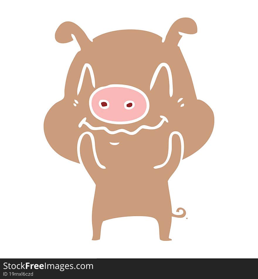 Nervous Flat Color Style Cartoon Pig