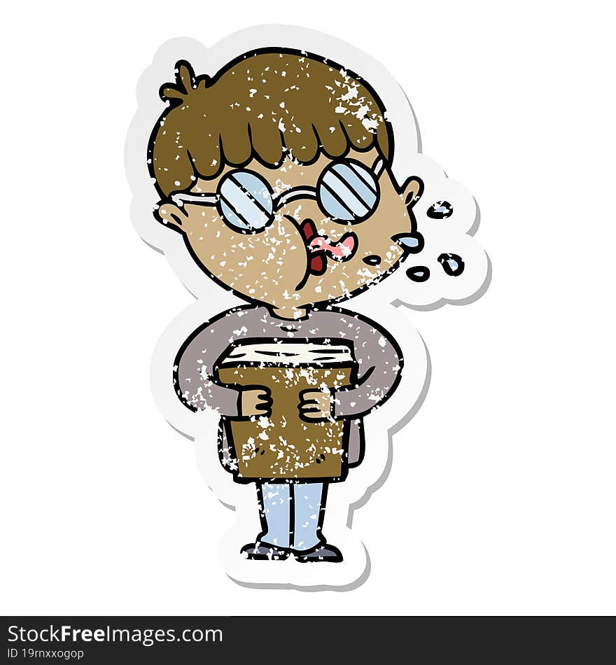 Distressed Sticker Of A Cartoon Boy Wearing Spectacles