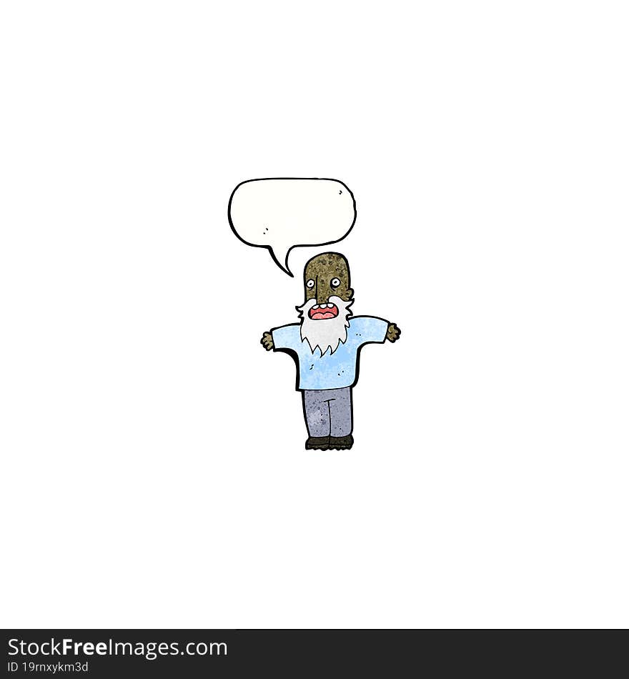 cartoon bearded old man with speech bubble