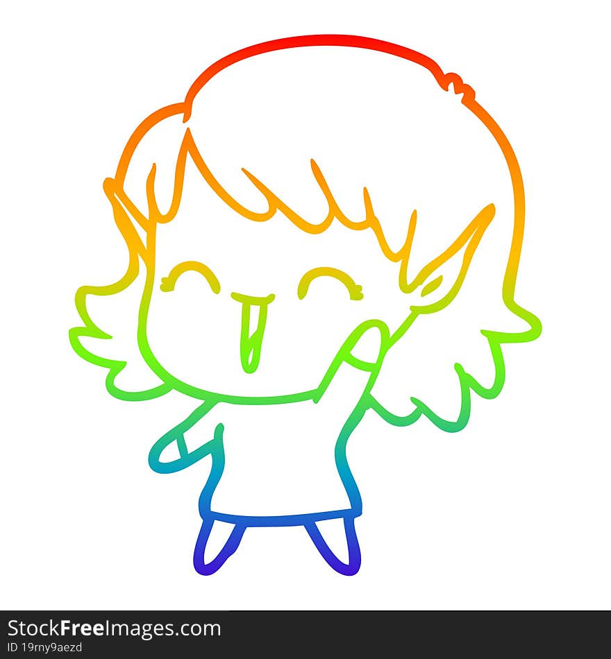 rainbow gradient line drawing of a cartoon elf girl