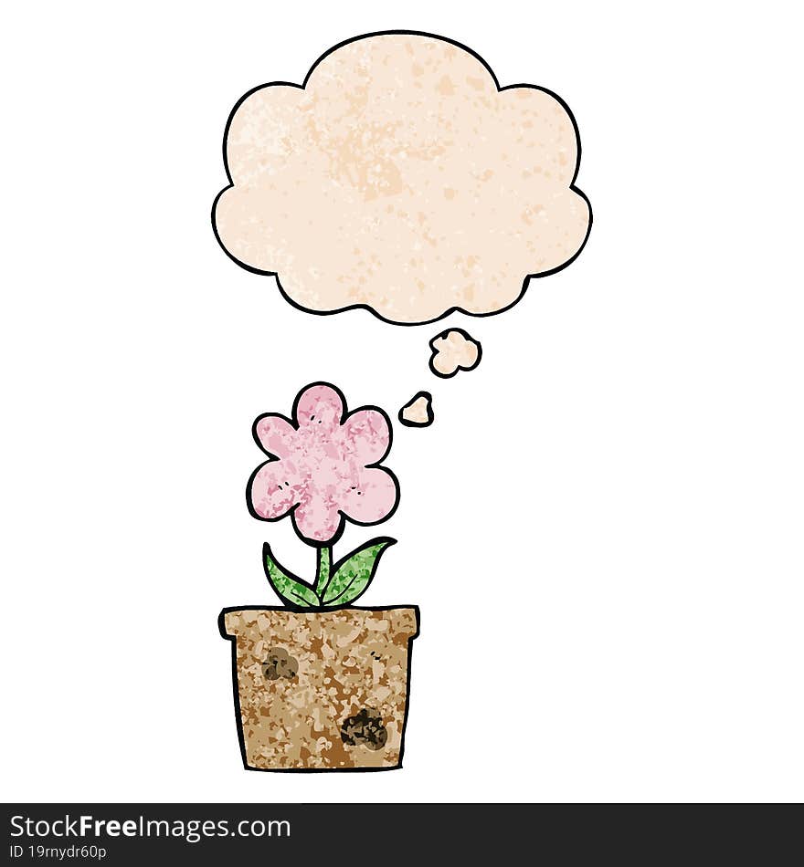 cute cartoon flower and thought bubble in grunge texture pattern style