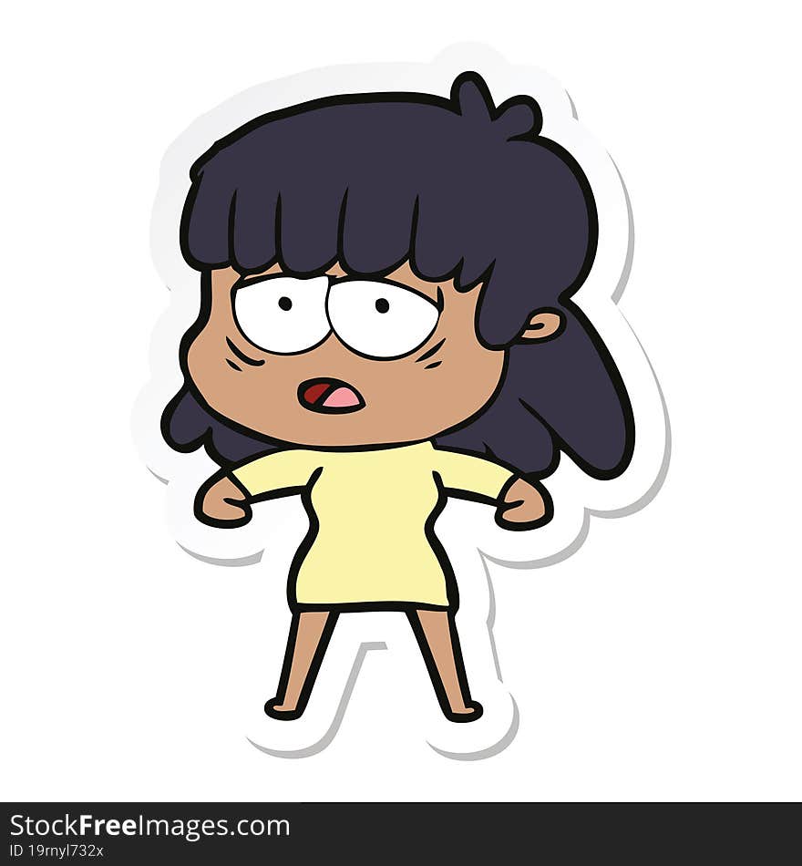 sticker of a cartoon tired woman