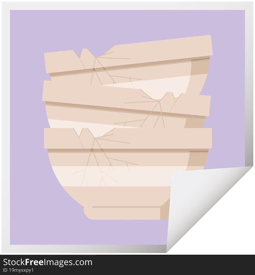 Stack Of Cracked Old Bowls Graphic Square Sticker