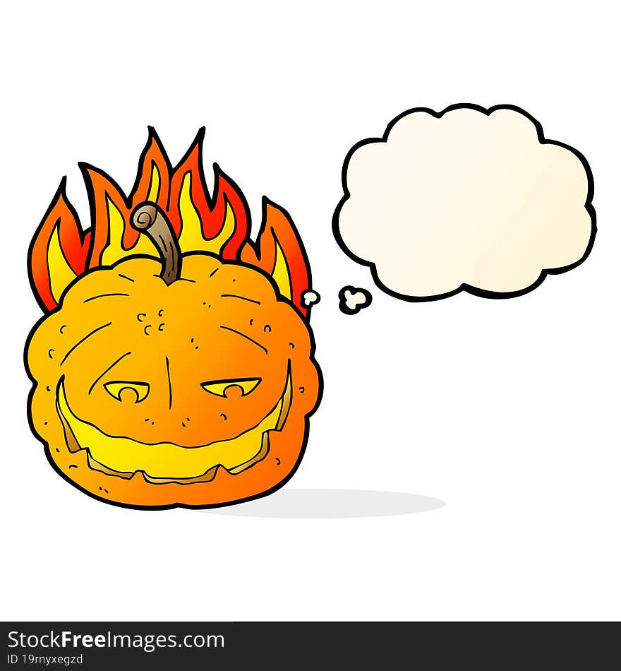 cartoon halloween pumpkin with thought bubble