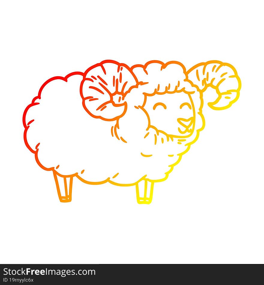 warm gradient line drawing of a cartoon ram