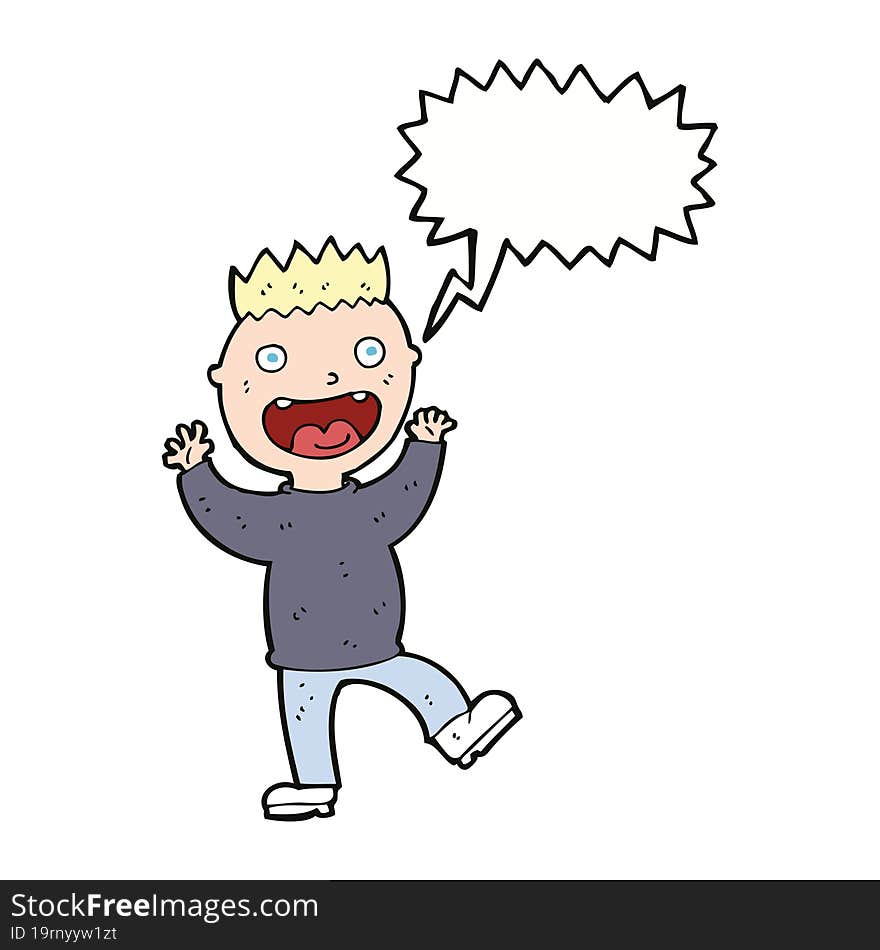 cartoon crazy happy man with speech bubble