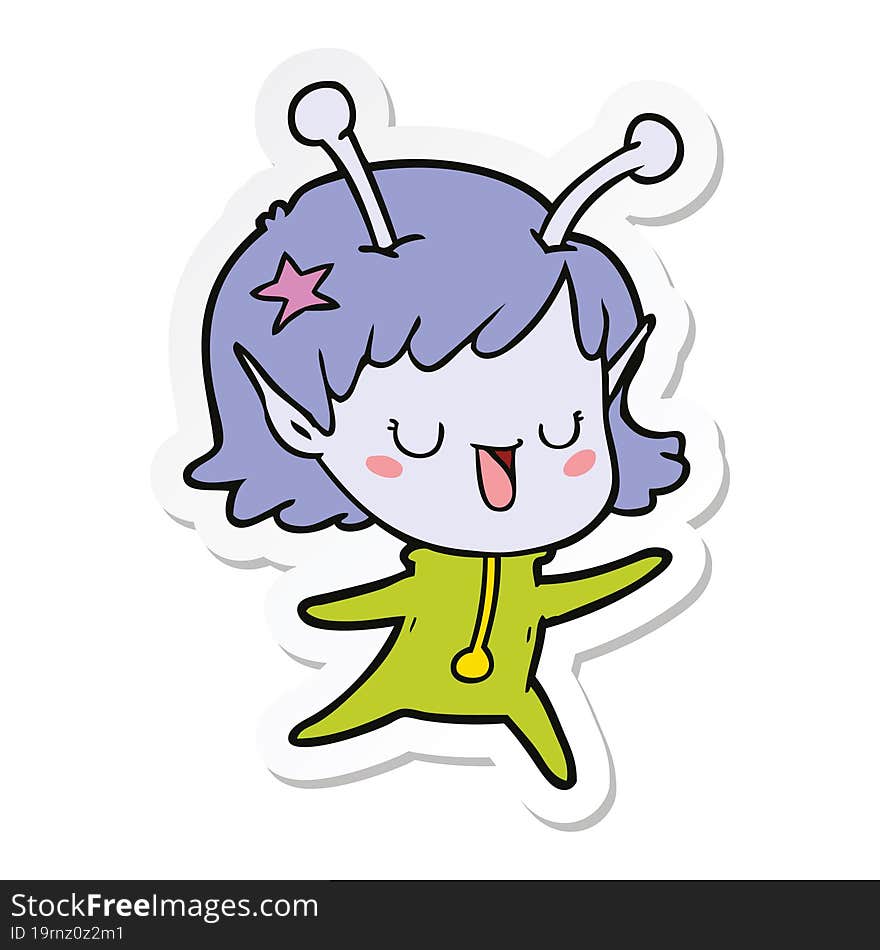 sticker of a happy alien girl cartoon