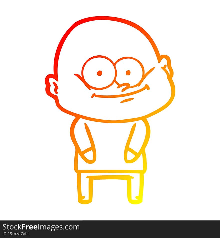 warm gradient line drawing cartoon bald man staring