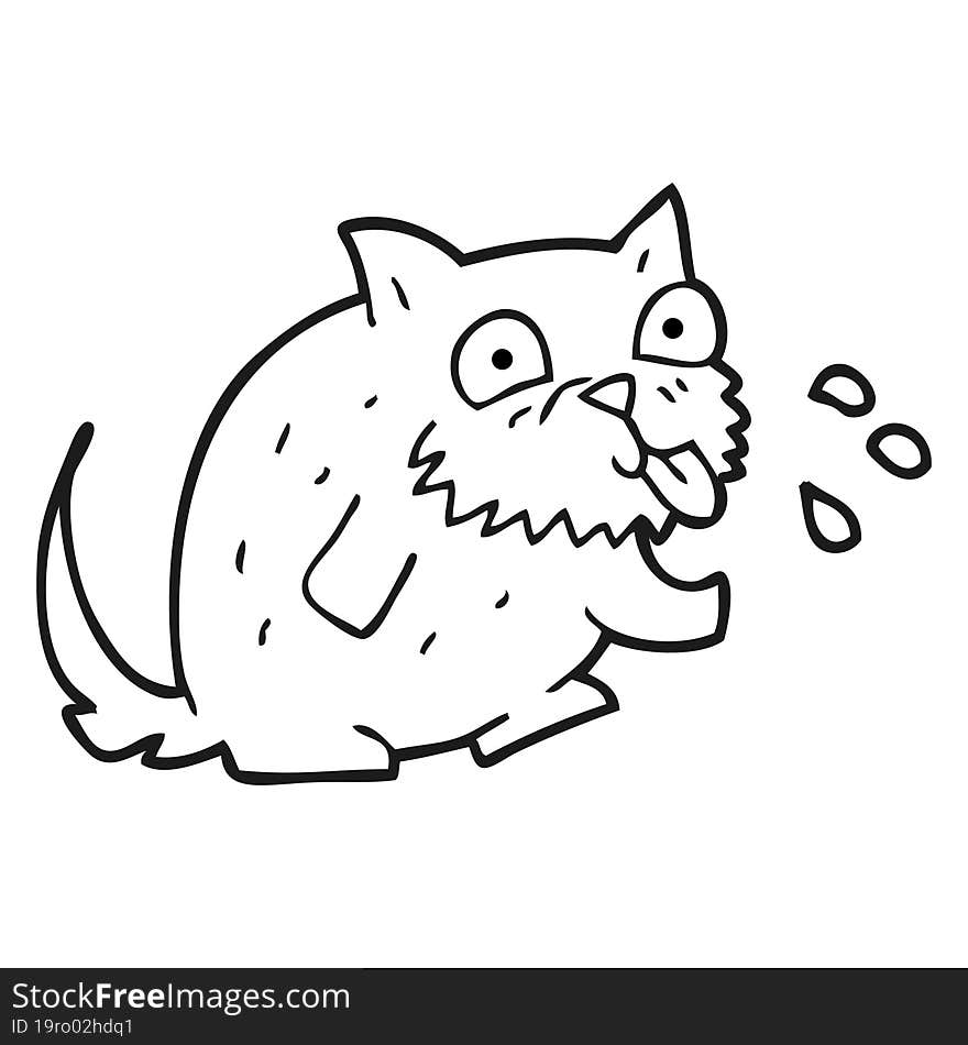 black and white cartoon cat blowing raspberry