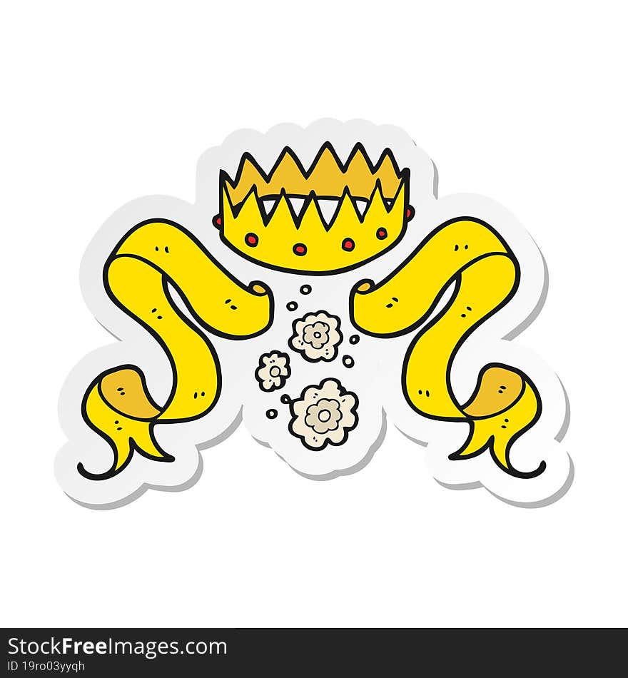 sticker of a cartoon crown and scroll