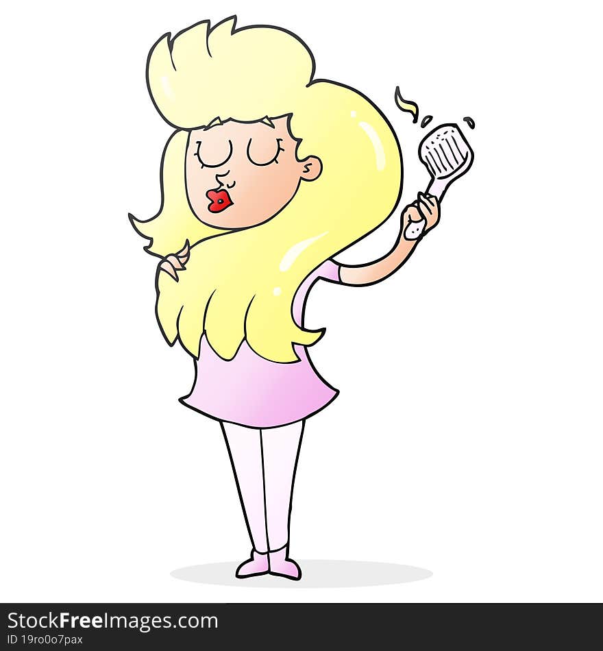 Cartoon Woman Brushing Hair