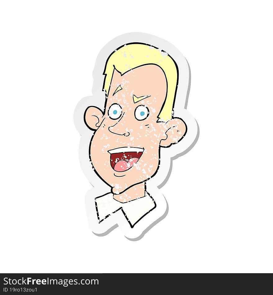 retro distressed sticker of a cartoon male face