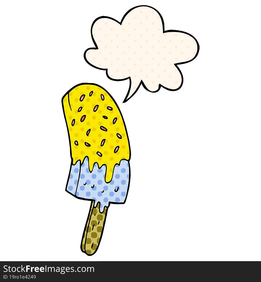 Cartoon Ice Cream Lolly And Speech Bubble In Comic Book Style