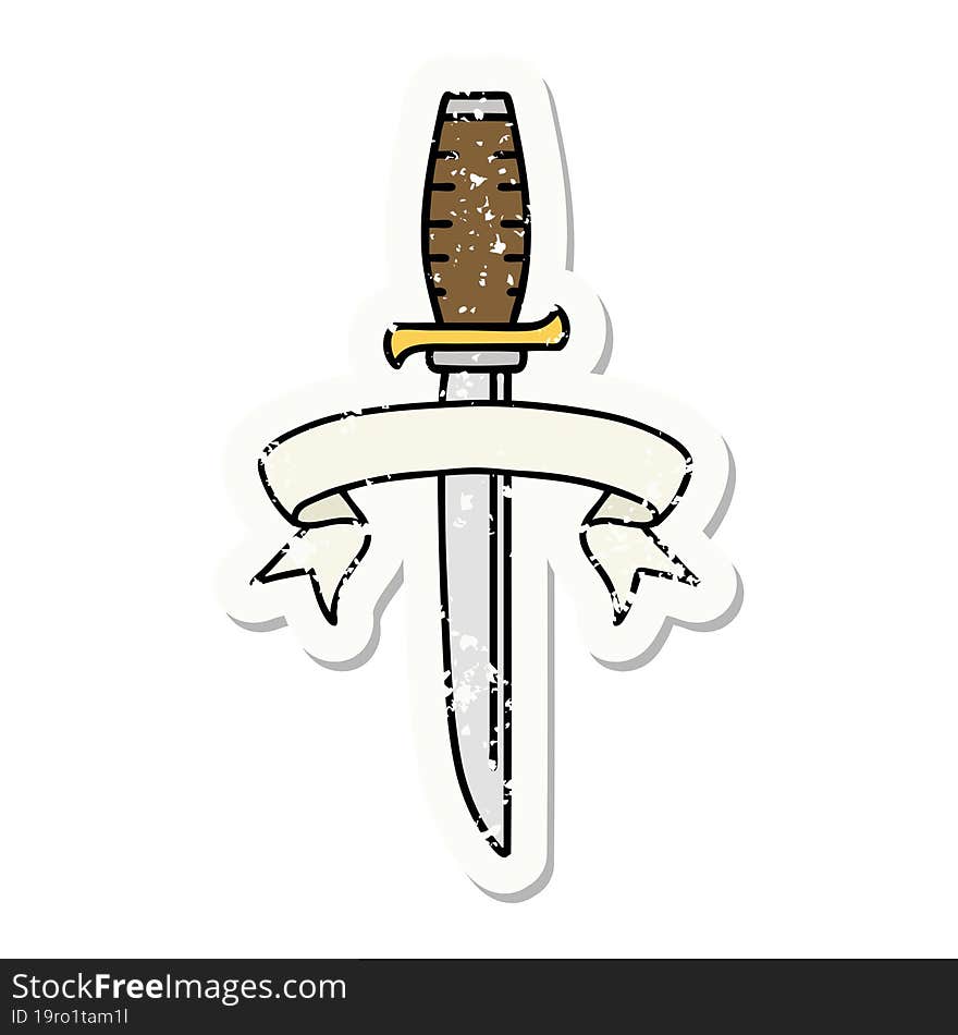 grunge sticker with banner of a dagger