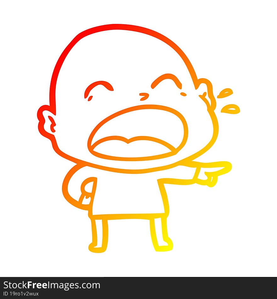 warm gradient line drawing cartoon shouting bald man