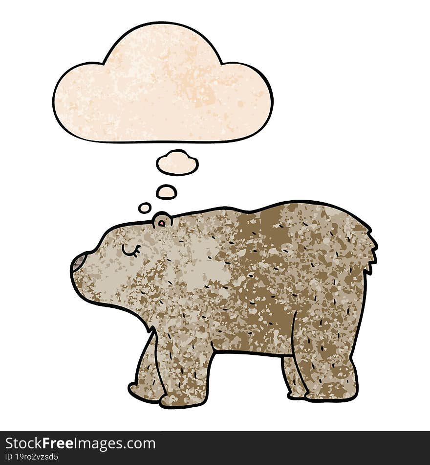 cartoon bear and thought bubble in grunge texture pattern style