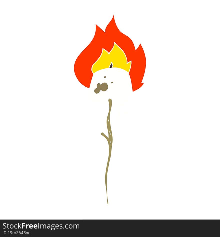 Flat Color Illustration Of A Cartoon Toasted Marshmallow