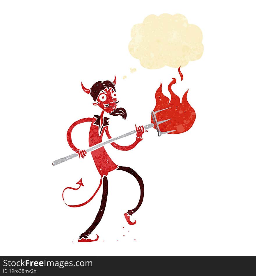 Cartoon Devil With Pitchfork With Thought Bubble