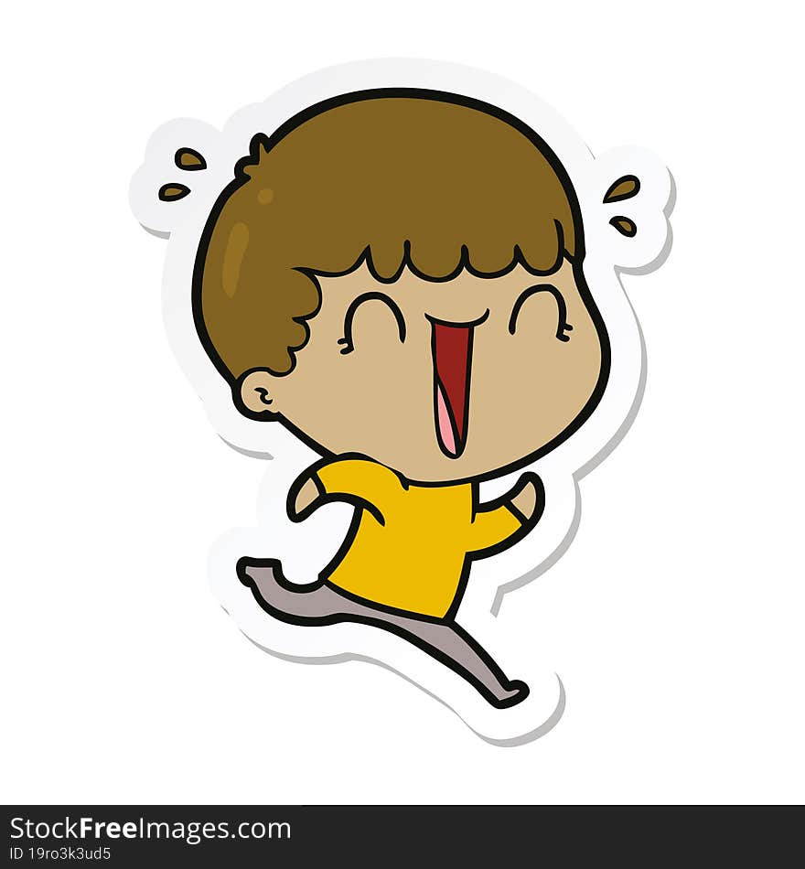 sticker of a laughing cartoon man running