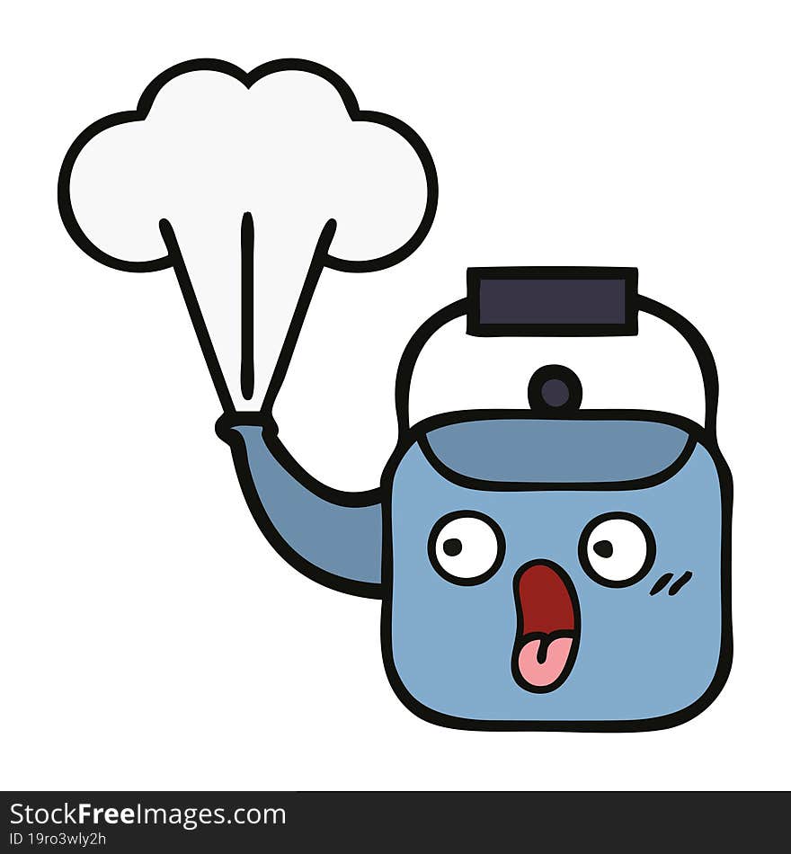 cute cartoon steaming kettle