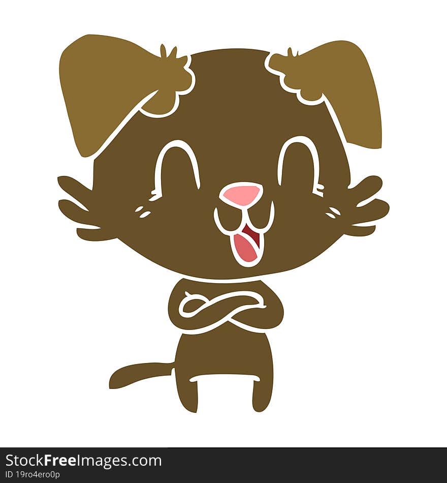 laughing flat color style cartoon dog