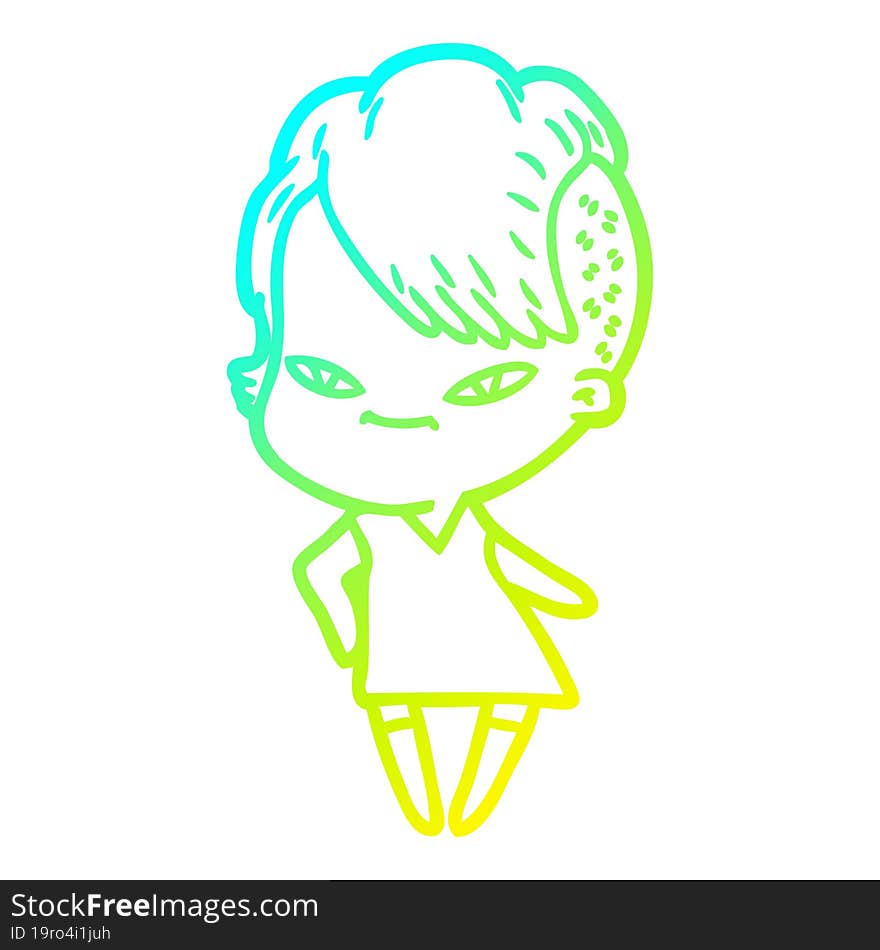 Cold Gradient Line Drawing Cute Cartoon Girl With Hipster Haircut