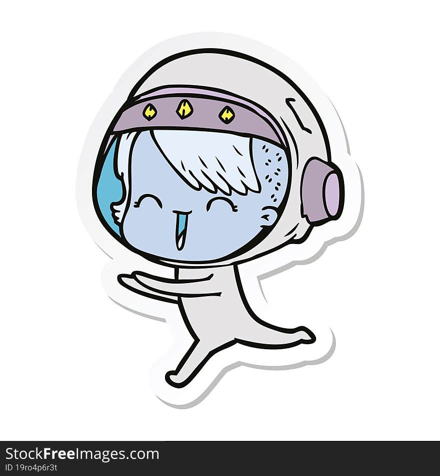 sticker of a happy cartoon space girl