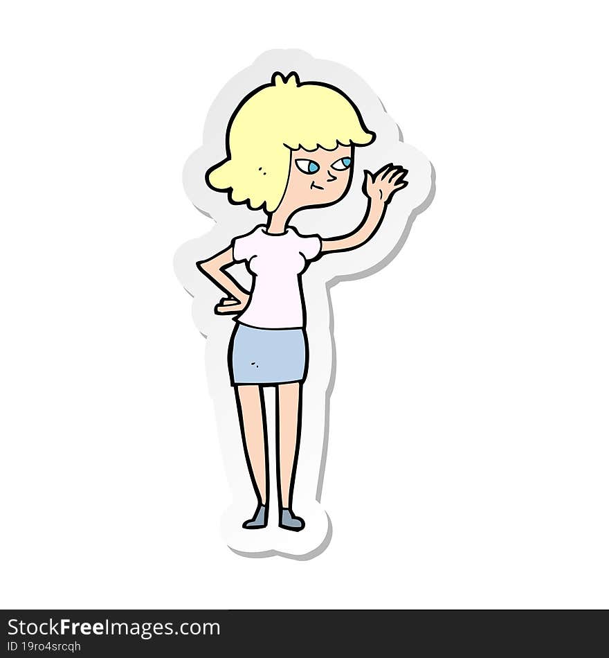 sticker of a cartoon friendly girl waving