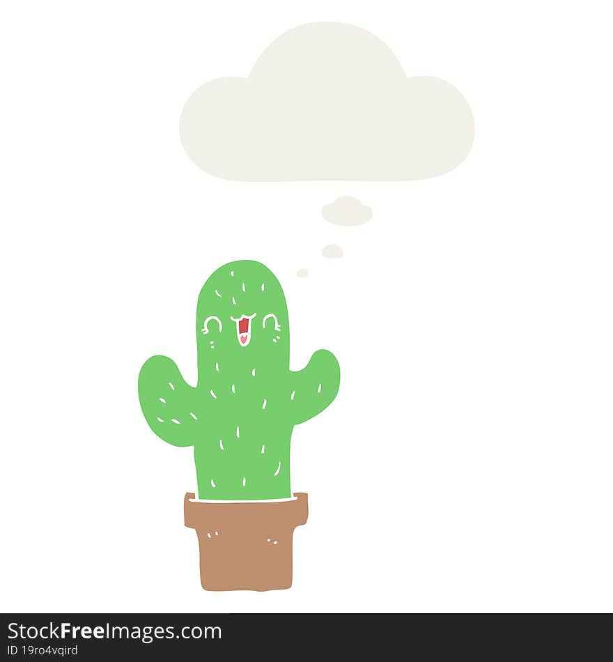 cartoon cactus and thought bubble in retro style