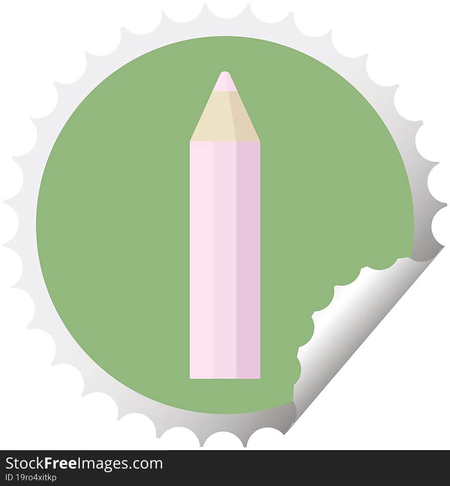 pink coloring pencil graphic vector illustration round sticker stamp. pink coloring pencil graphic vector illustration round sticker stamp