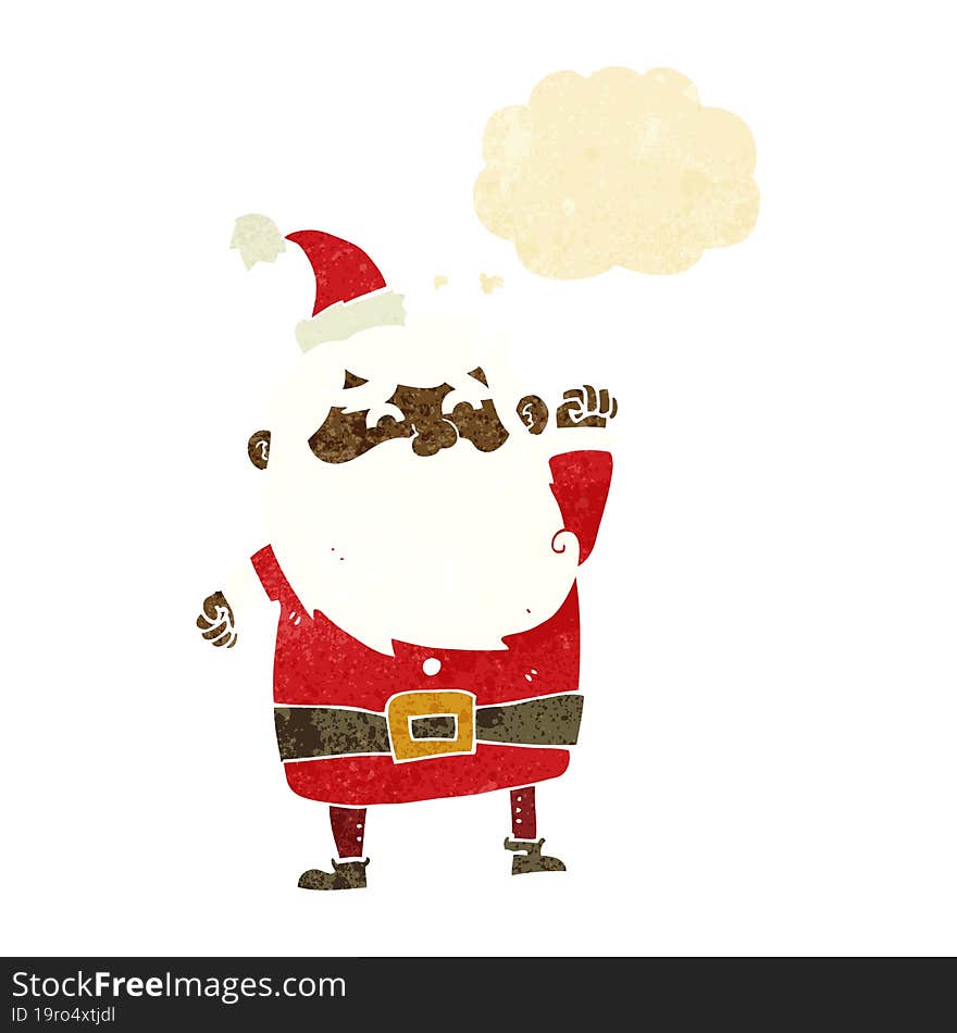 cartoon santa claus with thought bubble