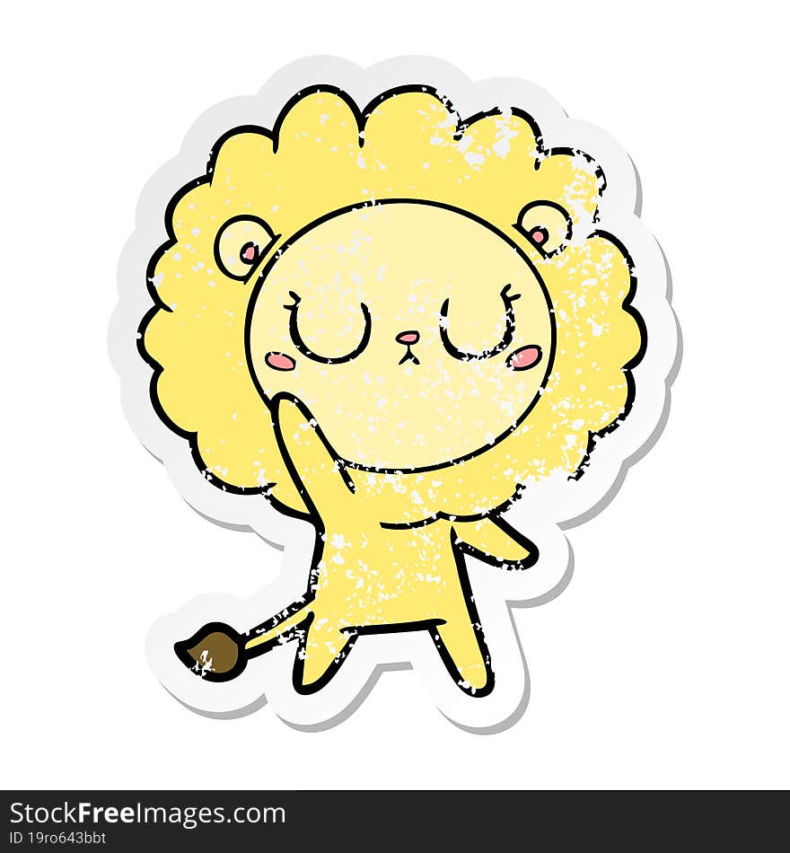 distressed sticker of a cartoon lion