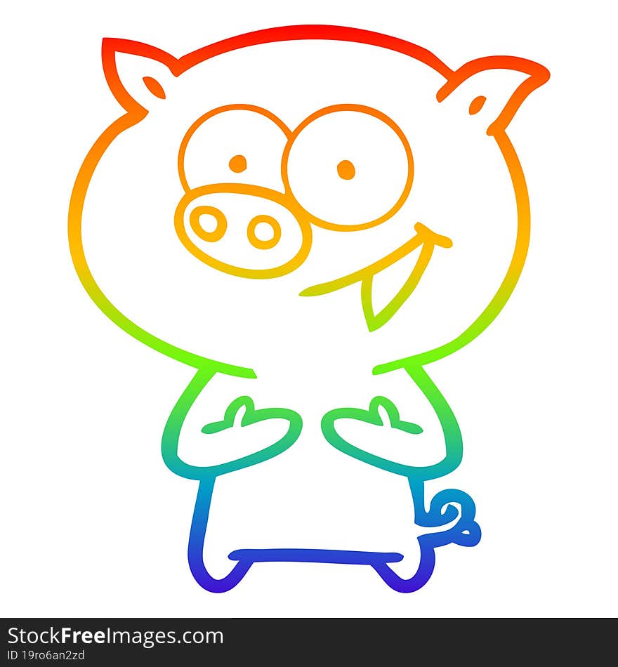 Rainbow Gradient Line Drawing Cheerful Pig Cartoon