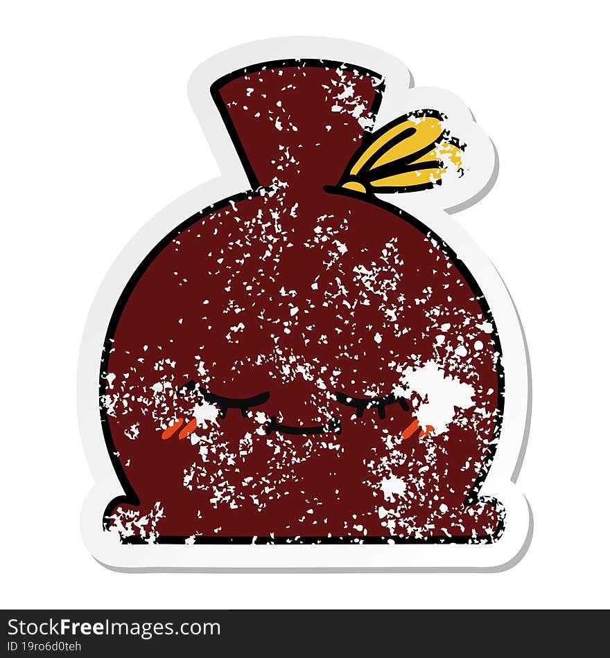 Distressed Sticker Of A Cute Cartoon Sack