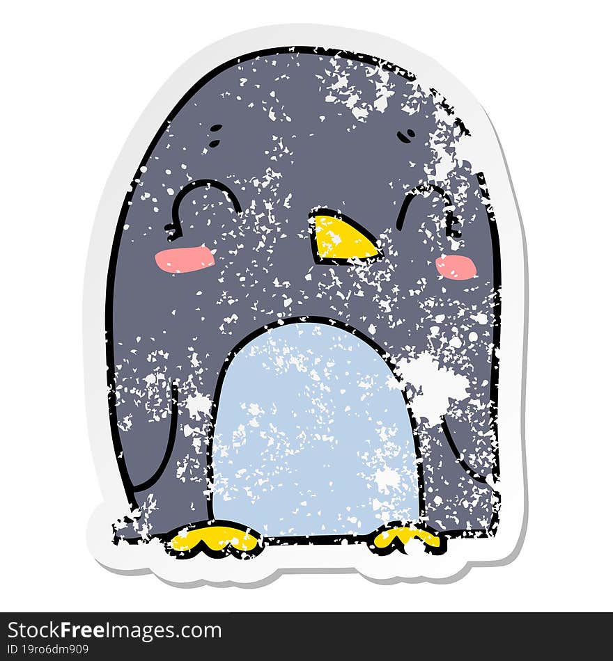 distressed sticker of a cartoon penguin