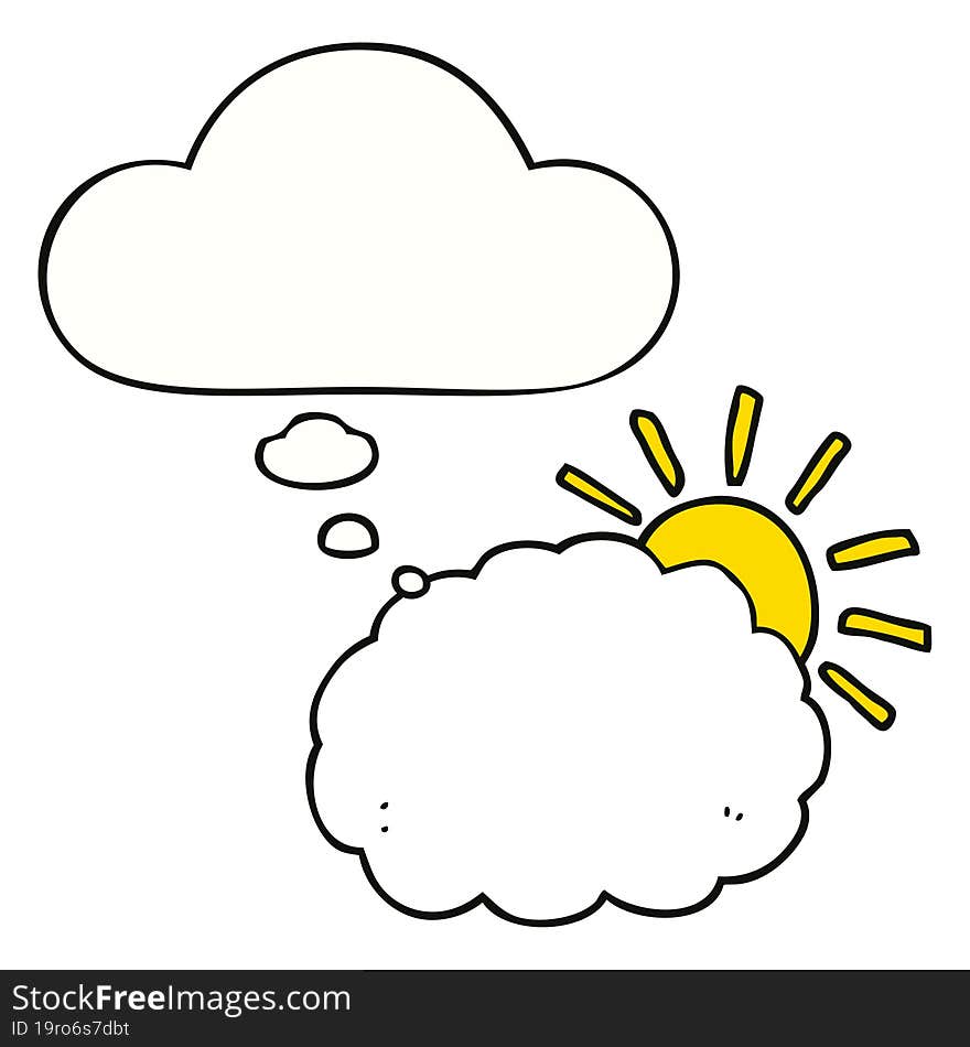 cartoon sun and cloud symbol and thought bubble