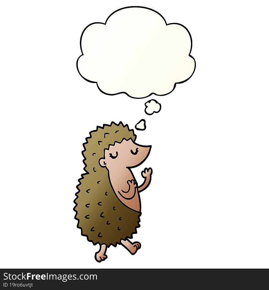 cartoon hedgehog and thought bubble in smooth gradient style