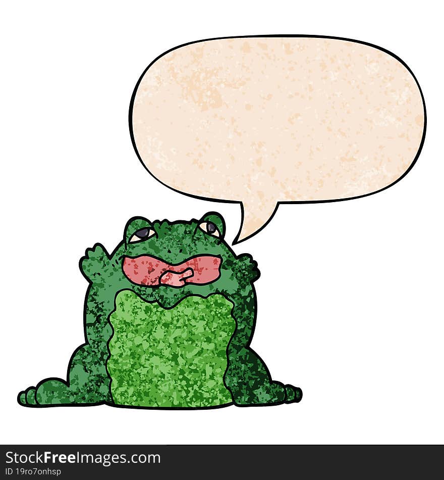 Cartoon Toad And Speech Bubble In Retro Texture Style