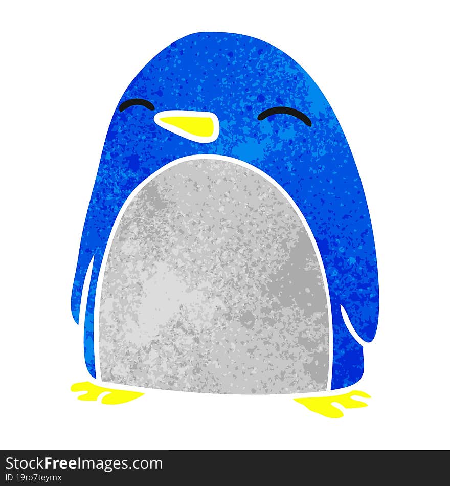 retro cartoon doodle of a cute penguin