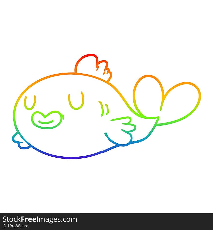 rainbow gradient line drawing happy cartoon fish