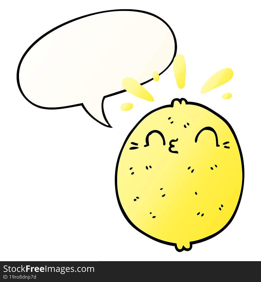 cute cartoon lemon and speech bubble in smooth gradient style