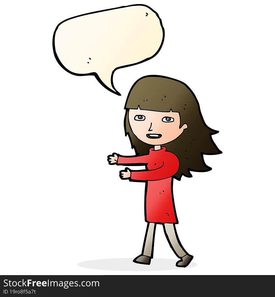 cartoon happy girl with speech bubble