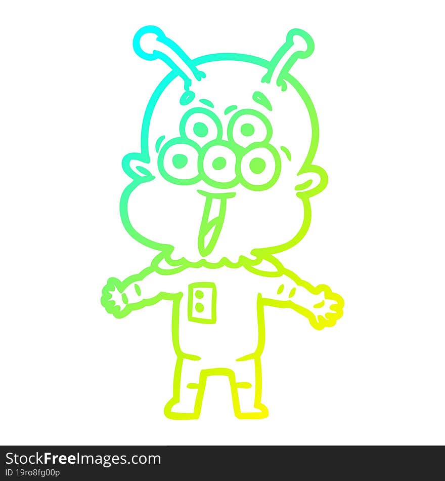 cold gradient line drawing happy cartoon alien