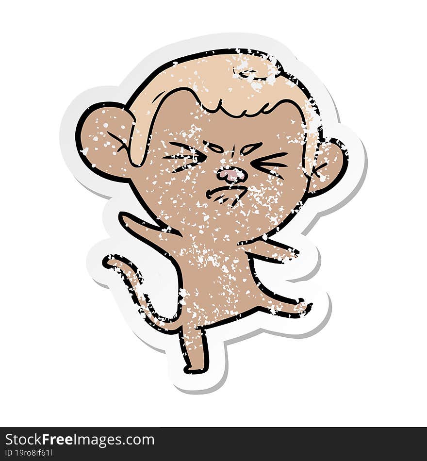 distressed sticker of a cartoon annoyed monkey