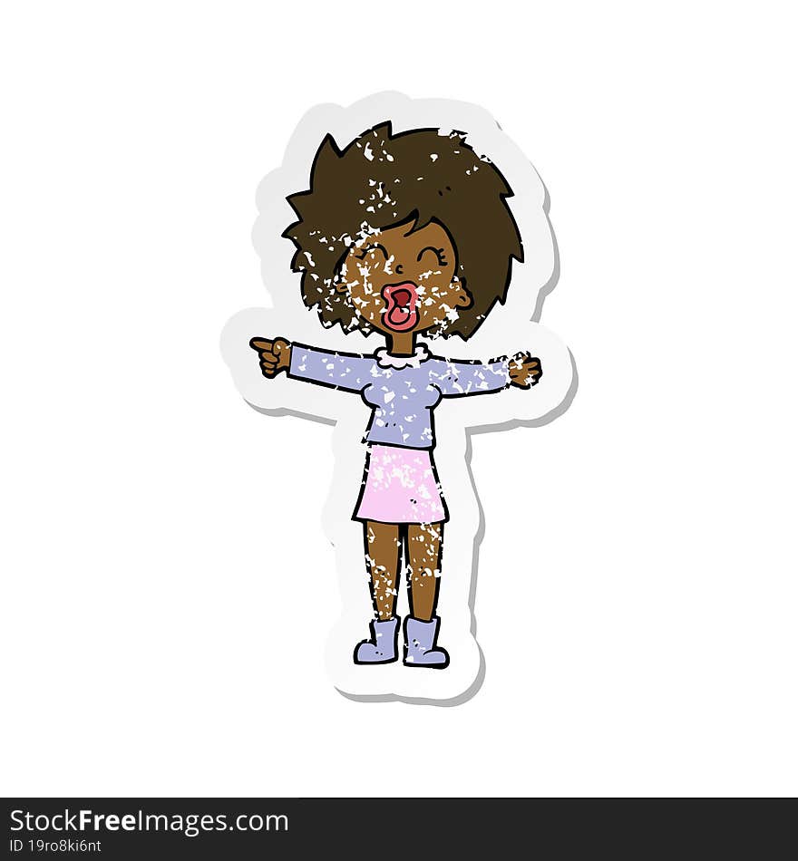 retro distressed sticker of a cartoon stressed out woman talking