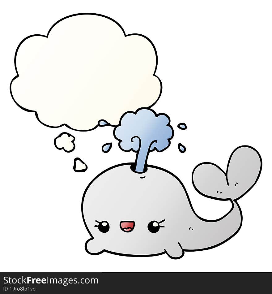 cute cartoon whale and thought bubble in smooth gradient style