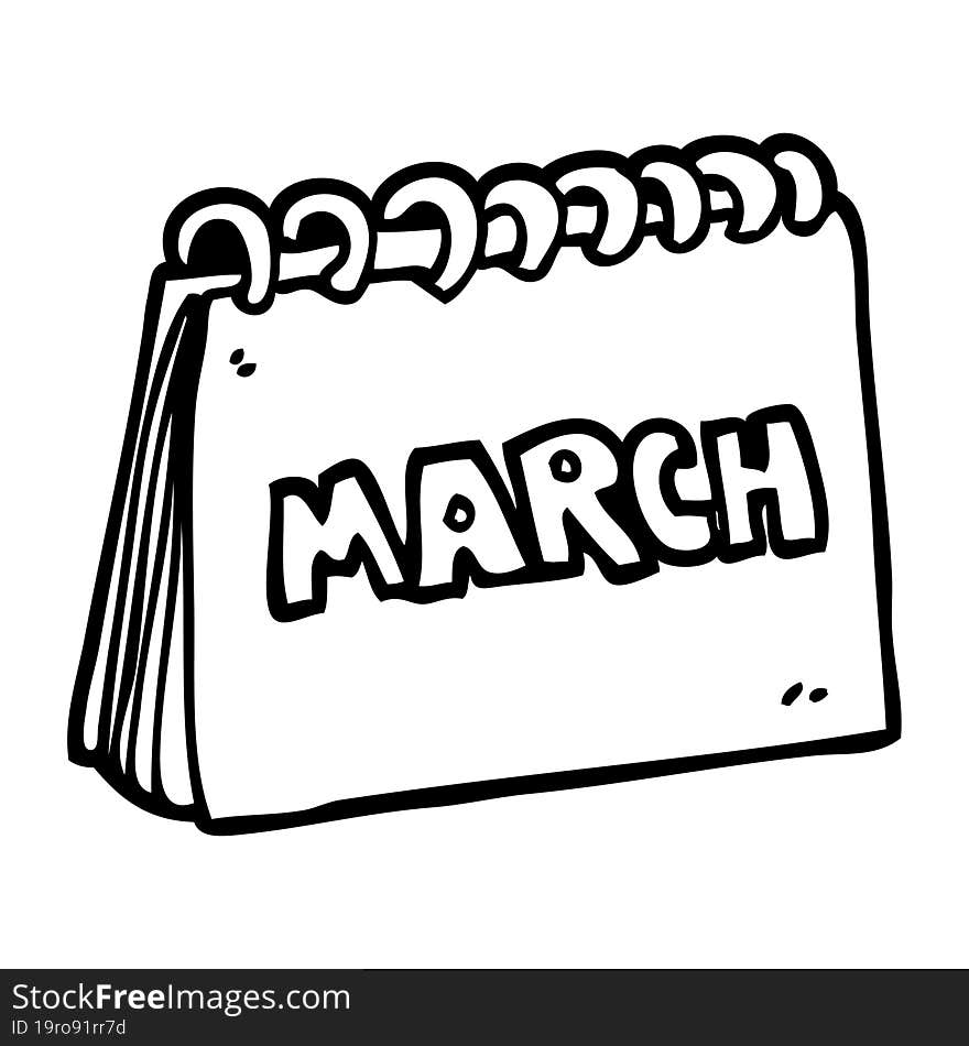 line drawing cartoon calendar showing month of march