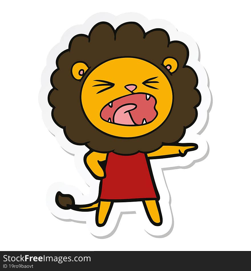 sticker of a cartoon angry lion in dress