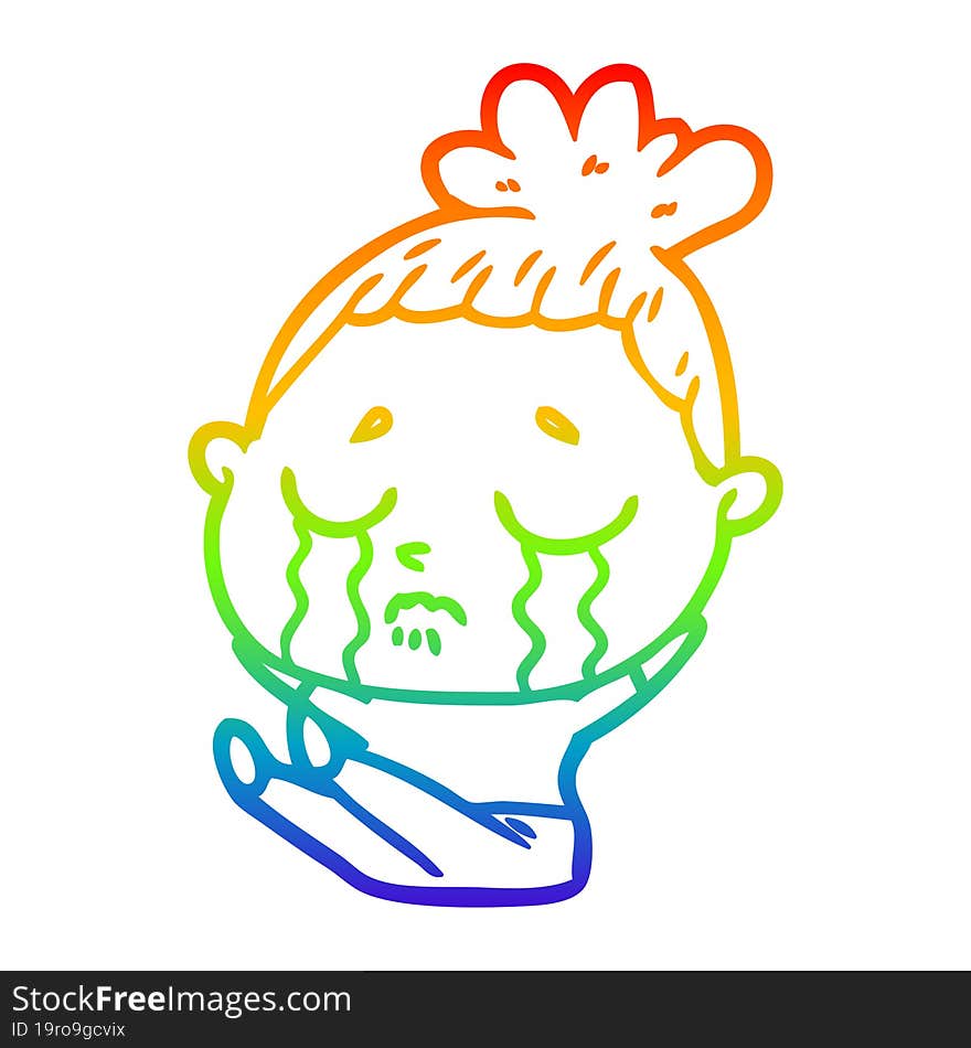 rainbow gradient line drawing of a cartoon crying woman