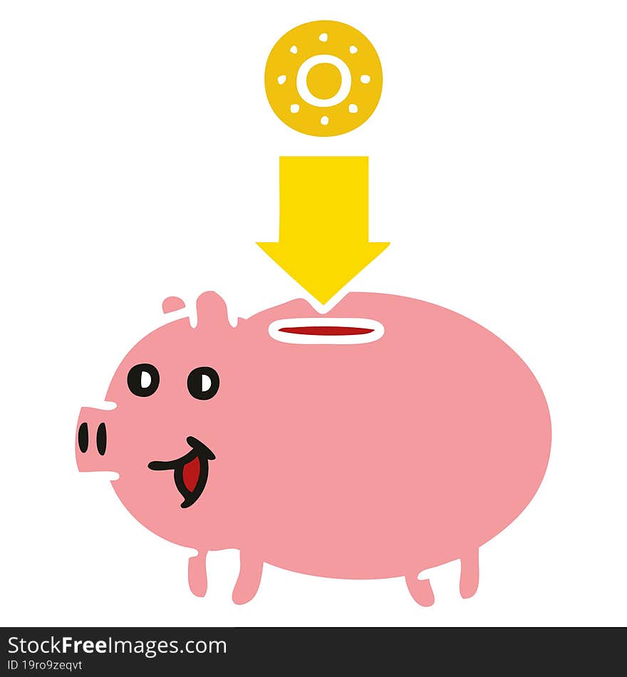 flat color retro cartoon of a piggy bank